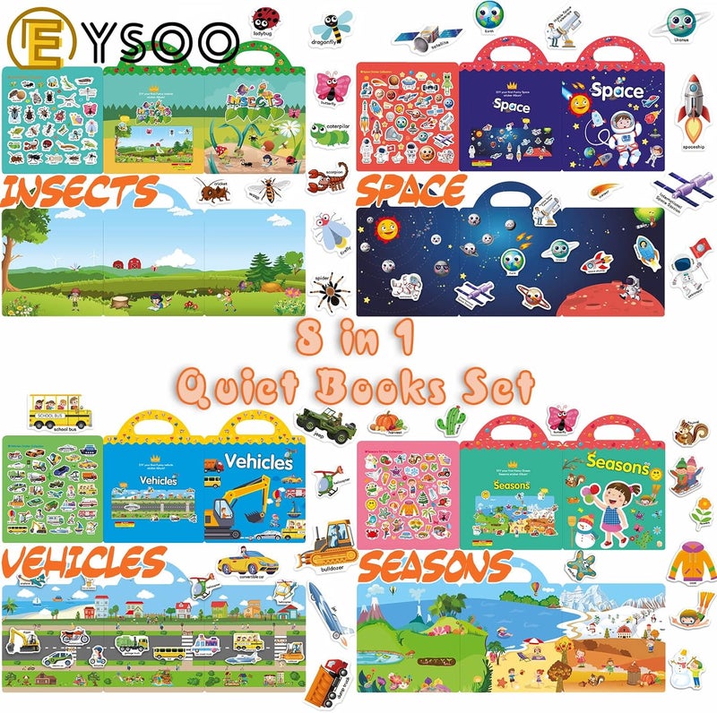 EYSOO Stickers Book 8 Pack Reusable Stickers for Kids Quiet Books Preschool Kids Sticker (C) - Image 2