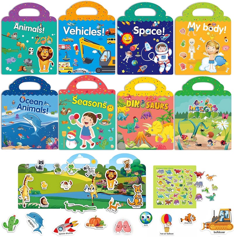 EYSOO Stickers Book 8 Pack Reusable Stickers for Kids Quiet Books Preschool Kids Sticker (C) - Image 1