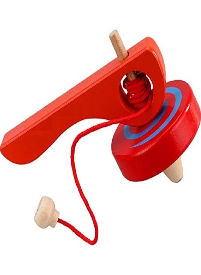 ZELVO Wooden Spinning Top Gyroscope - Durable Peg‑Top Toy with Handle & Pull‑String | Long‑Lasting Classic Fidget & Skill Game | Rope Spinning Top, Pambaram, Bongaram, Lattu Toy (Multicolor) - Image 1