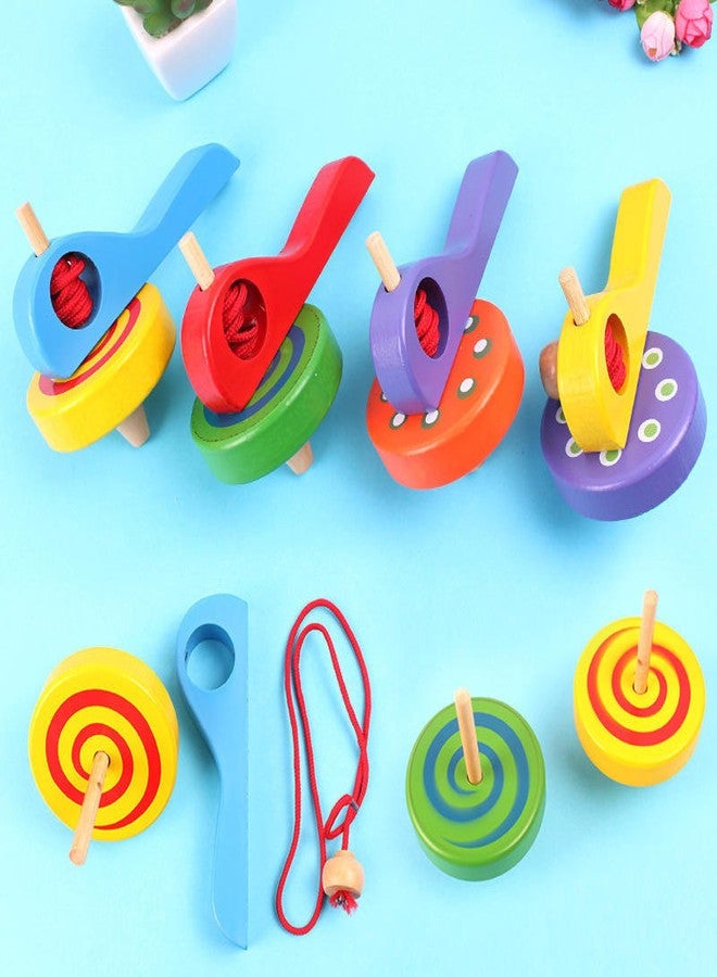 ZELVO Wooden Spinning Top Gyroscope - Durable Peg‑Top Toy with Handle & Pull‑String | Long‑Lasting Classic Fidget & Skill Game | Rope Spinning Top, Pambaram, Bongaram, Lattu Toy (Multicolor) - Image 3