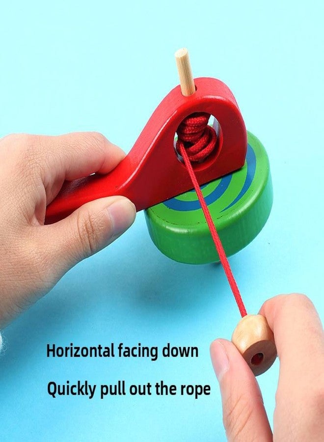 ZELVO Wooden Spinning Top Gyroscope - Durable Peg‑Top Toy with Handle & Pull‑String | Long‑Lasting Classic Fidget & Skill Game | Rope Spinning Top, Pambaram, Bongaram, Lattu Toy (Multicolor) - Image 5