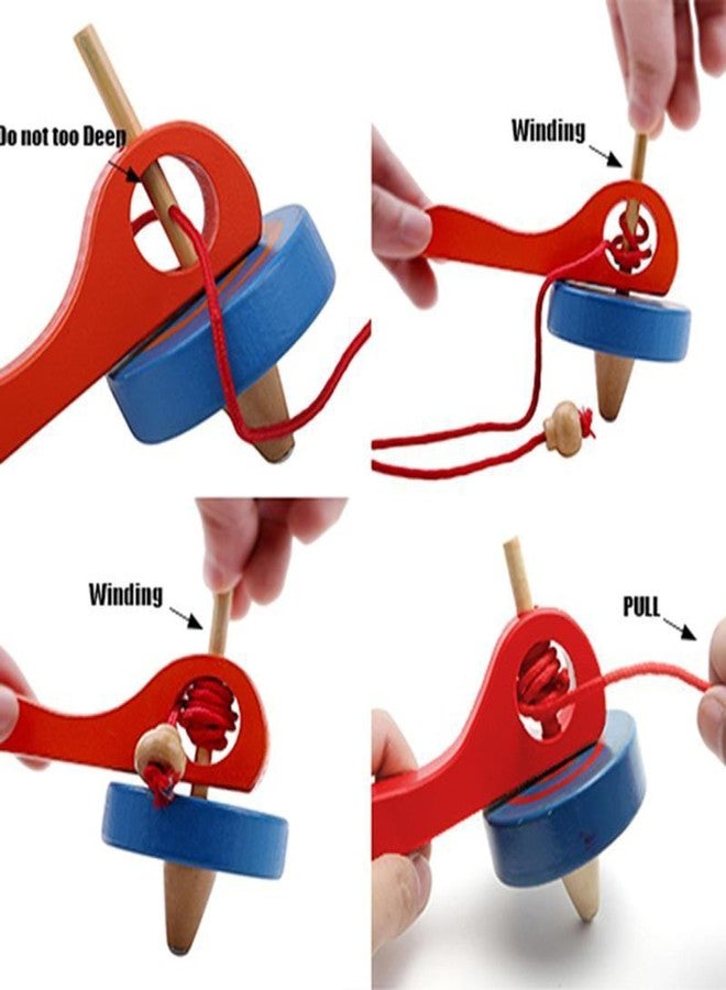 ZELVO Wooden Spinning Top Gyroscope - Durable Peg‑Top Toy with Handle & Pull‑String | Long‑Lasting Classic Fidget & Skill Game | Rope Spinning Top, Pambaram, Bongaram, Lattu Toy (Multicolor) - Image 2