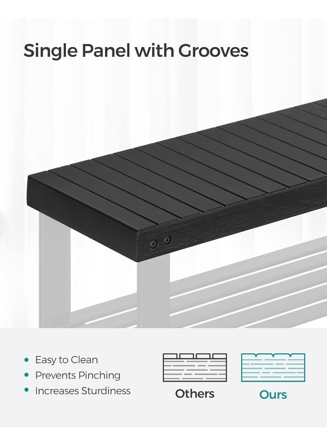 SONGMICS Shoe Rack Bench, 3-Tier Bamboo Shoe Storage Organizer, Entryway Bench, Holds Up to 286 lb, 11.3 x 27.6 x 17.8 Inches, for Entryway Bathroom Bedroom, White - Image 3