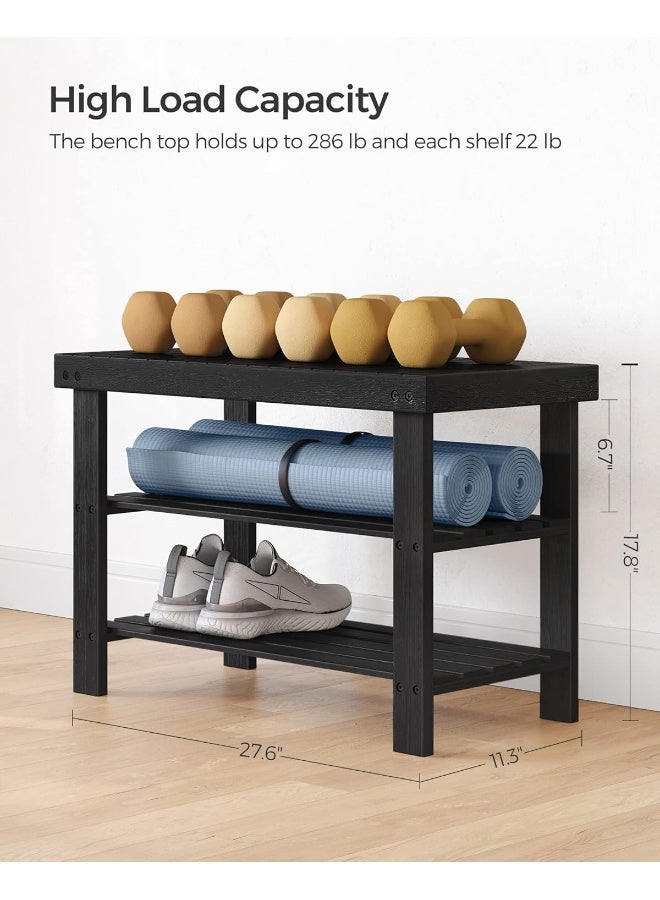 SONGMICS Shoe Rack Bench, 3-Tier Bamboo Shoe Storage Organizer, Entryway Bench, Holds Up to 286 lb, 11.3 x 27.6 x 17.8 Inches, for Entryway Bathroom Bedroom, White - Image 2
