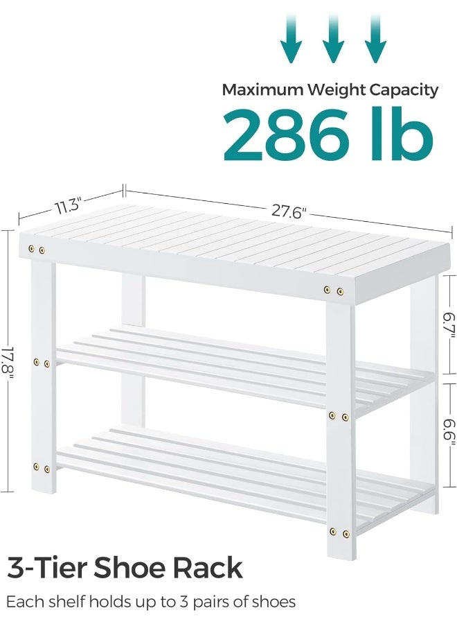 SONGMICS Shoe Rack Bench, 3-Tier Bamboo Shoe Storage Organizer, Entryway Bench, Holds Up to 286 lb, 11.3 x 27.6 x 17.8 Inches, for Entryway Bathroom Bedroom, White - Image 4