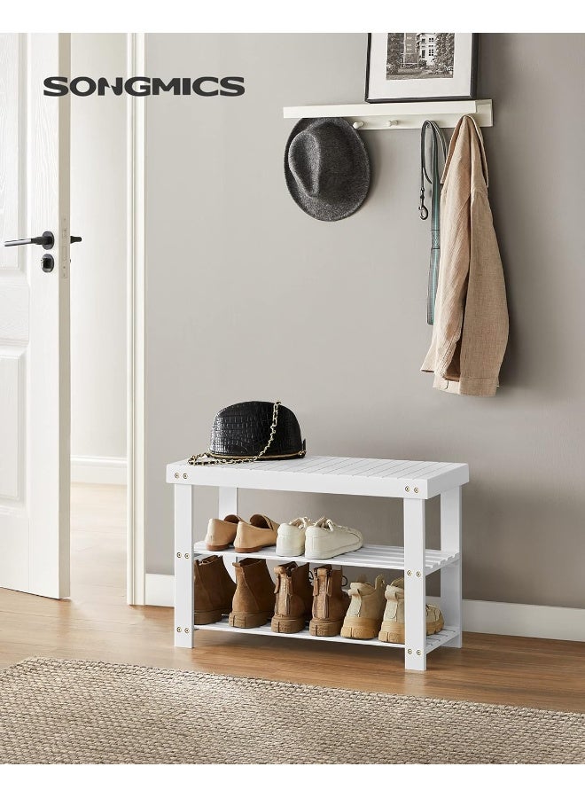 SONGMICS Shoe Rack Bench, 3-Tier Bamboo Shoe Storage Organizer, Entryway Bench, Holds Up to 286 lb, 11.3 x 27.6 x 17.8 Inches, for Entryway Bathroom Bedroom, White - Image 1