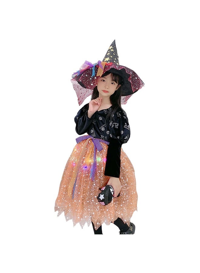 Toyland Kids LED Witch Costume with Hat and Star Skirt – Halloween Fancy Dress for Girls - Image 1