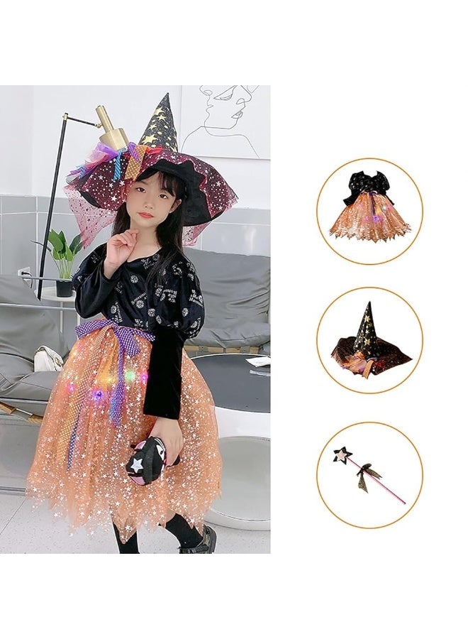 Toyland Kids LED Witch Costume with Hat and Star Skirt – Halloween Fancy Dress for Girls - Image 2