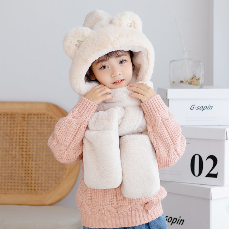 Cozy Bear Hood Scarf Glove Kit Brown (children's version) - Image 2