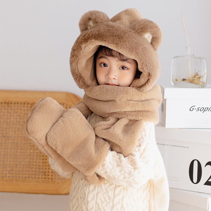 Cozy Bear Hood Scarf Glove Kit Brown (children's version) - Image 1