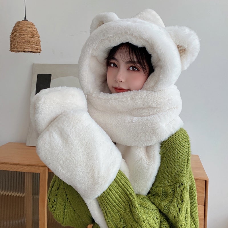 Cozy Bear Hood Scarf Glove Kit Brown (children's version) - Image 4