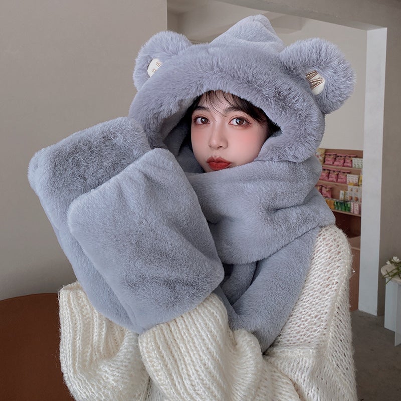 Cozy Bear Hood Scarf Glove Kit Brown (children's version) - Image 3