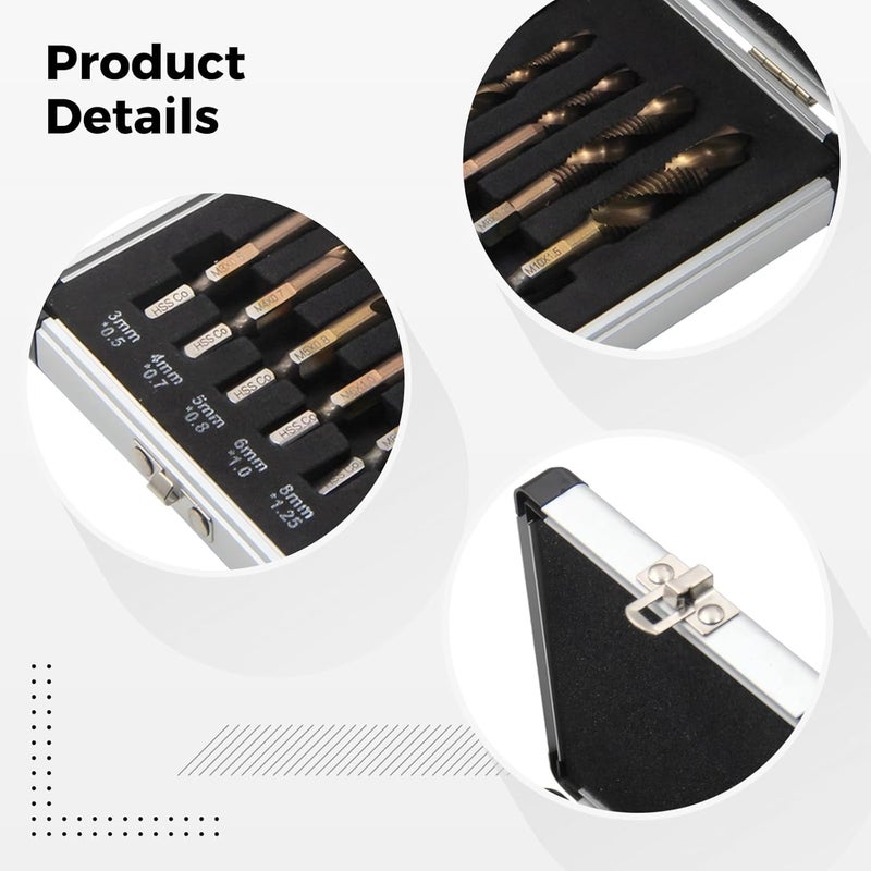 Drill Tap Bit Set, 6 Pcs M35 Cobalt Metric, for Steel Aluminum Plastic Copper, W/Case, 67 Mm-74 Mm, 2.6-2.9 in - Image 4