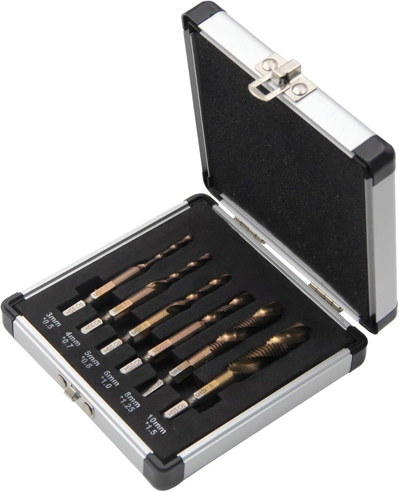 Drill Tap Bit Set, 6 Pcs M35 Cobalt Metric, for Steel Aluminum Plastic Copper, W/Case, 67 Mm-74 Mm, 2.6-2.9 in - Image 1