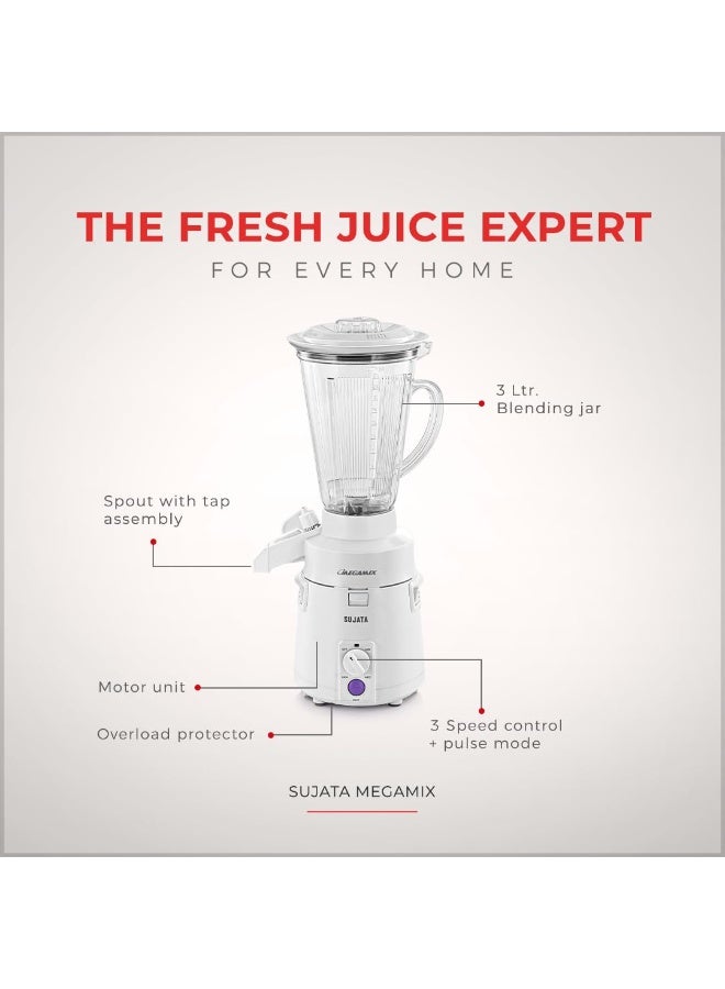 سوجاتا Sujata Megamix 900 Watts Mixer Blender | 22000 Rotations Per Min | 90 Minutes Continuous Running | Versatile Jar 3000 ml - Image 2