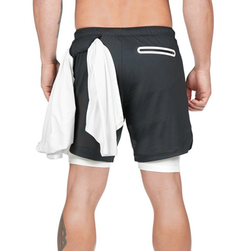2024 Hot Selling Cross-Border Fitness Muscle Mens Sports Shorts Double Layer Running Training Sports Outdoor Casual Pants Dk-09 black  - Image 1