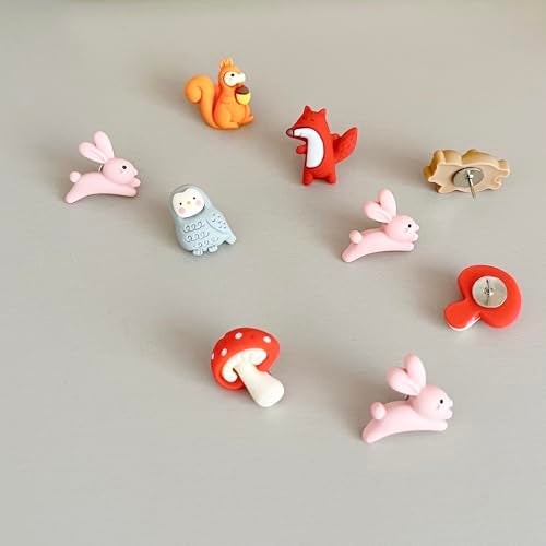 Supfoxer Animal Push Pins (Squirrel,Fox,Hedgehog,Rabbit,Bear,Owl,Mushroom) - Cute Resin Thumb Tacks for Bulletin Board, Cork Board, Office, School - 7 Styles Mixed Pack (30 PCS) - Image 5