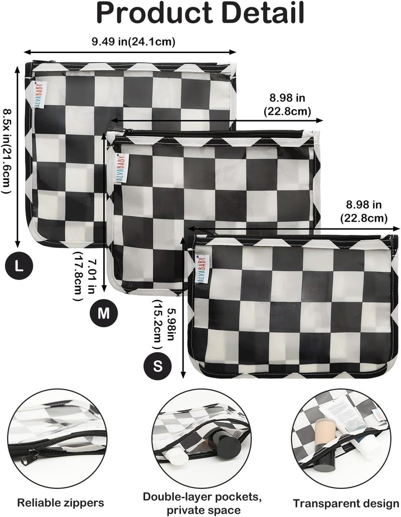 ALVA 3pcs Mess-Proof Travel Toilety Bag,Clear Cosmetic & Diaper Organizer with Front Pouch 3LT09 - Image 3