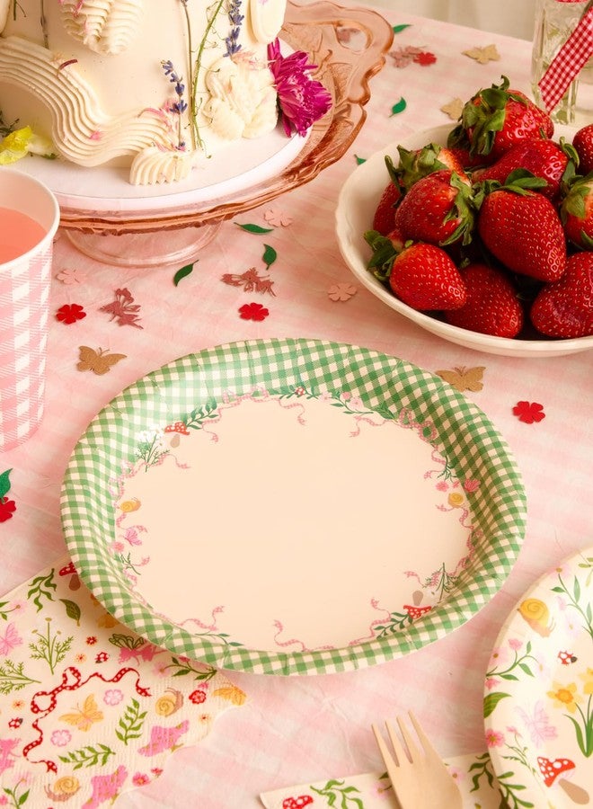 xo, Fetti Garden Fairy Plates - 24pk, 9" | Woodland Party Decorations, Tea Party, Kids Birthday, Butterfly, Sage Gingham, Pink Floral, Farmers Market - Image 4