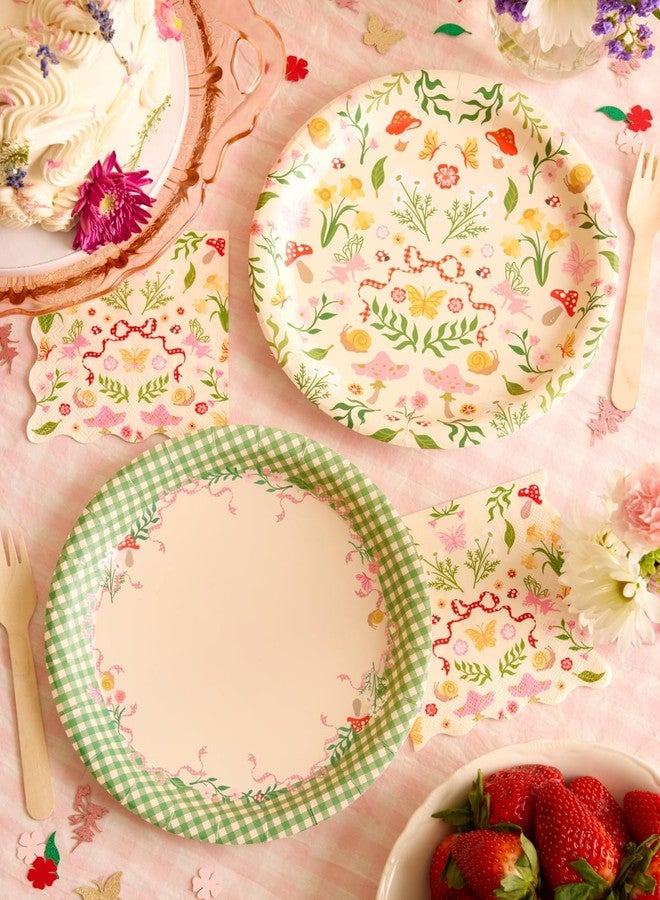 xo, Fetti Garden Fairy Plates - 24pk, 9" | Woodland Party Decorations, Tea Party, Kids Birthday, Butterfly, Sage Gingham, Pink Floral, Farmers Market - Image 2