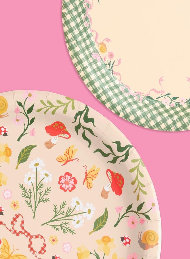 xo, Fetti Garden Fairy Plates - 24pk, 9" | Woodland Party Decorations, Tea Party, Kids Birthday, Butterfly, Sage Gingham, Pink Floral, Farmers Market - Image 5