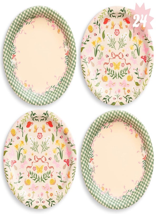 xo, Fetti Garden Fairy Plates - 24pk, 9" | Woodland Party Decorations, Tea Party, Kids Birthday, Butterfly, Sage Gingham, Pink Floral, Farmers Market - Image 1