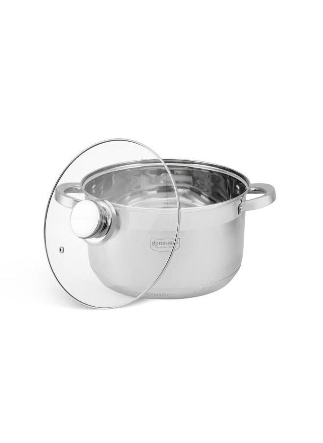 EDENBERG - EDENBERG 12 Pcs Cookware Set | High-Grade Stainless Steel Pots, Cooking Bowl, Kitchen Serving Bowl, Biryani Pot | Pot with Glass Lids- Silver - Image 1