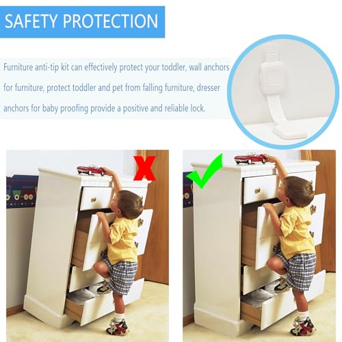 YEYA Upgraded No Drill Furniture Anchors for Baby Proofing, Anti-Tip Adjustable Straps, 4 Pack - Image 4