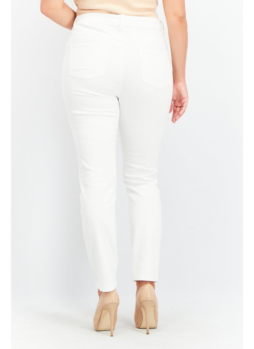 Tchibo Women Slim Fit Plain Stretchable Jeans, White  - Image 2