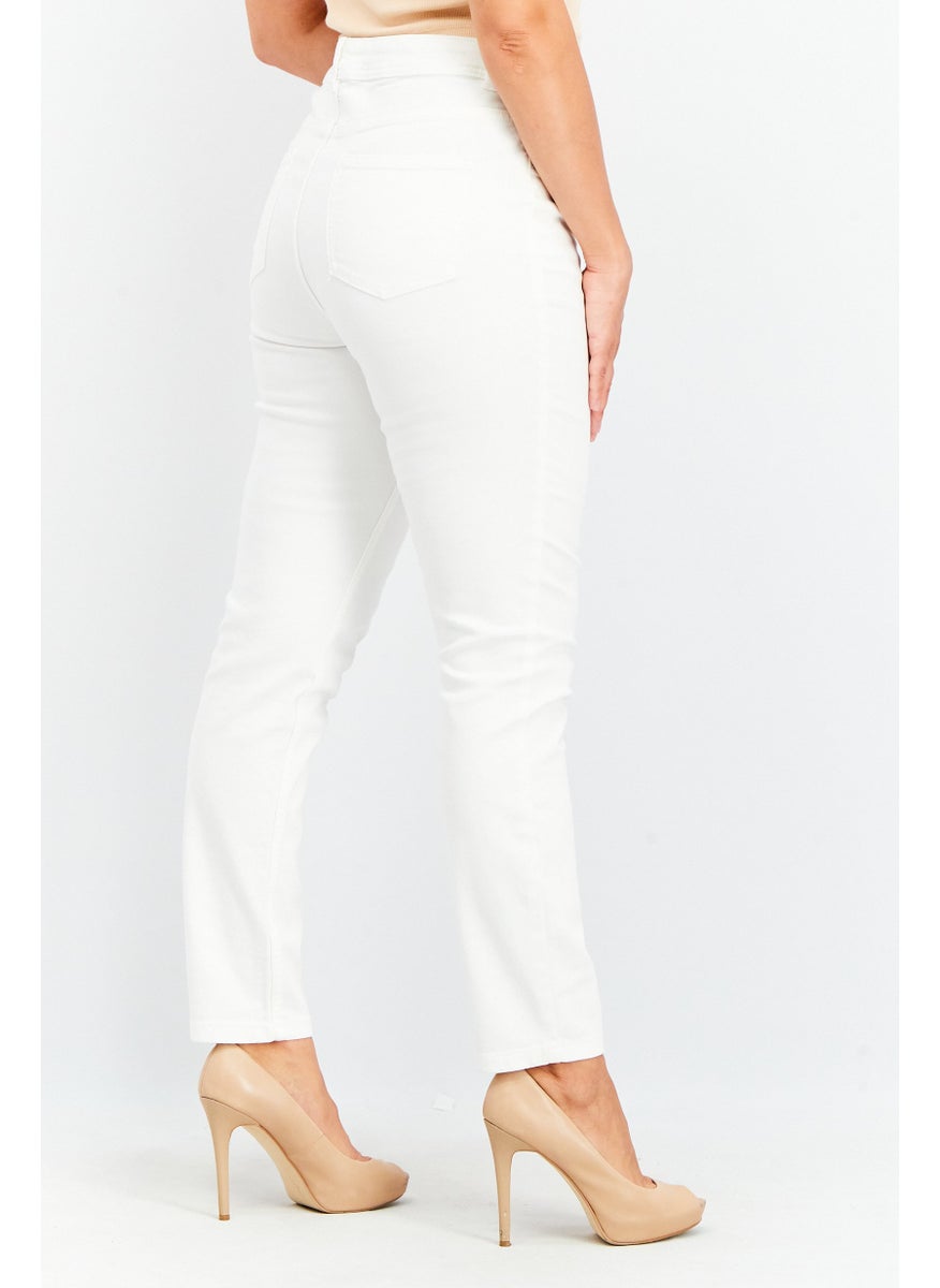 Tchibo Women Slim Fit Plain Stretchable Jeans, White  - Image 3