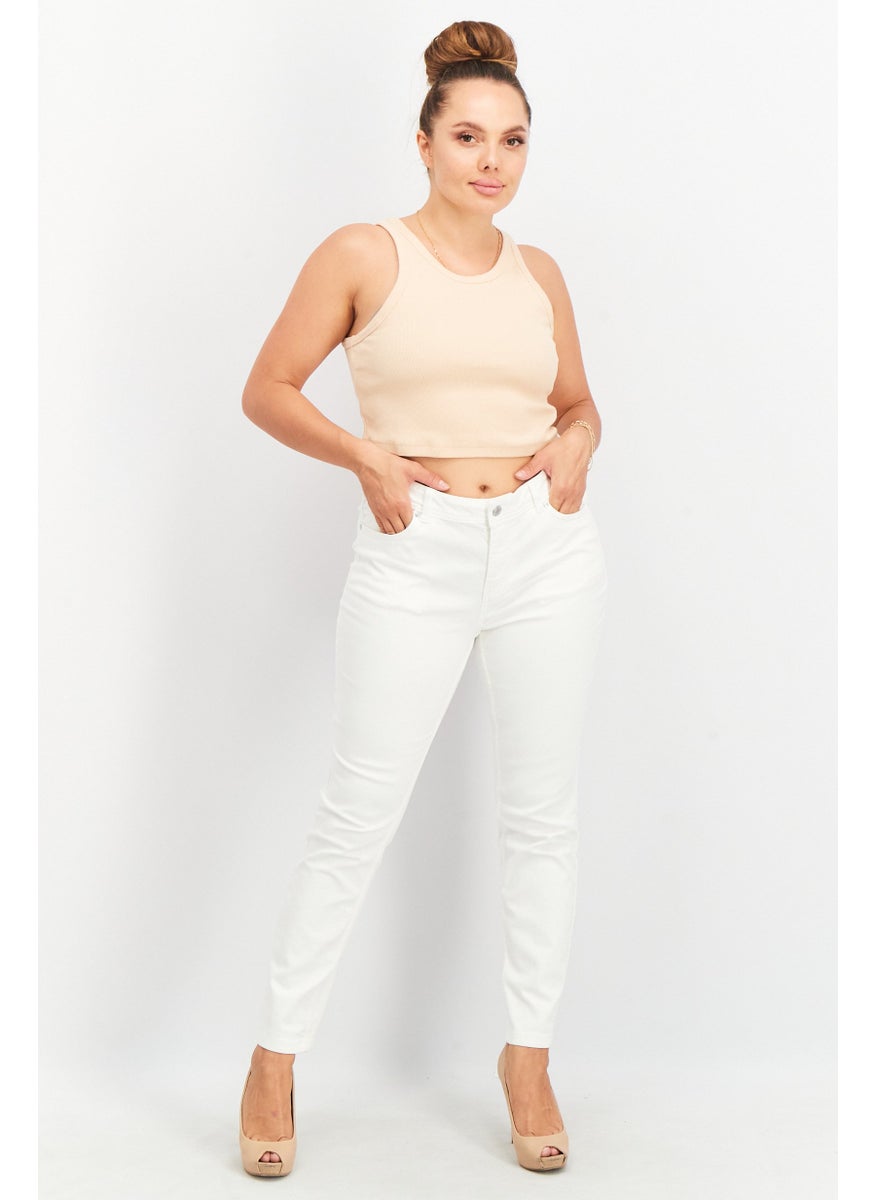 Tchibo Women Slim Fit Plain Stretchable Jeans, White  - Image 4