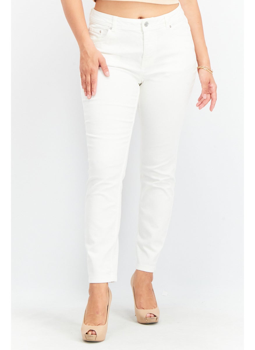 Tchibo Women Slim Fit Plain Stretchable Jeans, White  - Image 1
