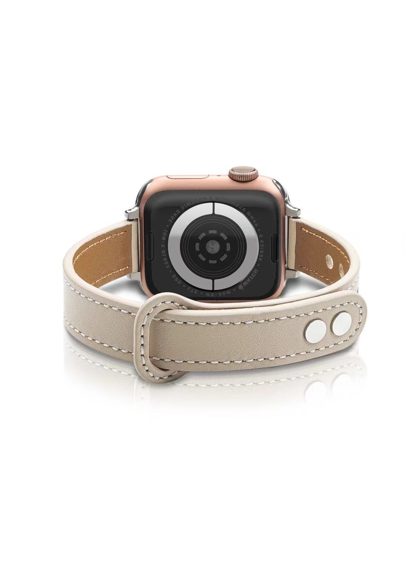 Generic - The new strap is suitable for 49mm, 45mm, 44mm, and 42mm Apple Watch genuine leather (apricot) strap - Image 1