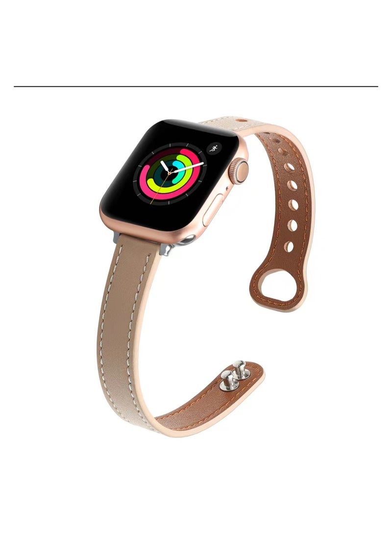 Generic - The new strap is suitable for 49mm, 45mm, 44mm, and 42mm Apple Watch genuine leather (apricot) strap - Image 1