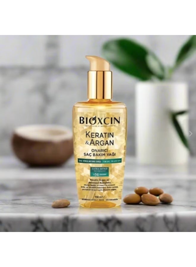 Bioxcin Keratin Argan Repair Hair Oil 150ml for Damaged, Dull Hair - Image 1