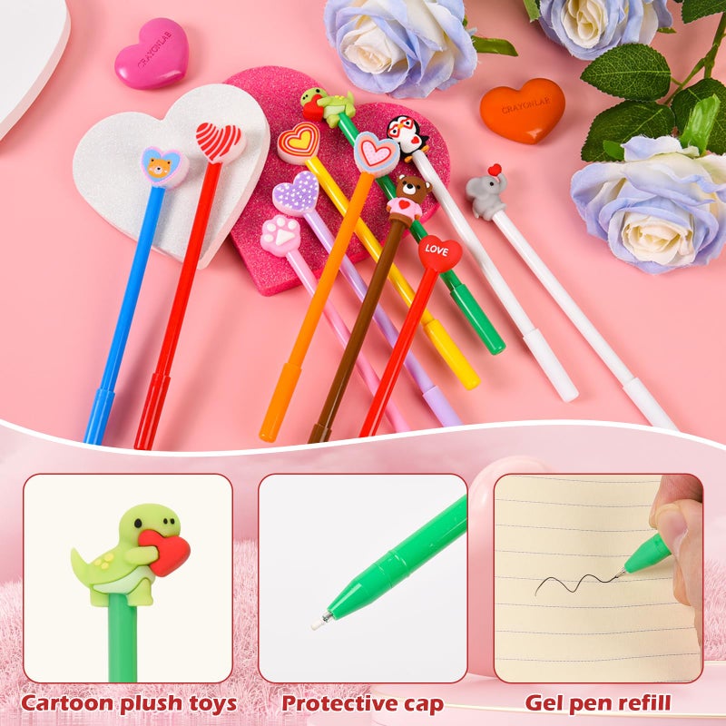 LiYiQ 50 Pcs Valentine's Day Animal Gel Ink Pen Fun Pens Kawaii Heart Capybara Frog Panda Shape Black Pen, Cute Pens for Office Home Student Present - Image 4