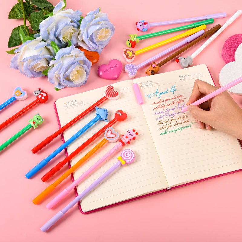 LiYiQ 50 Pcs Valentine's Day Animal Gel Ink Pen Fun Pens Kawaii Heart Capybara Frog Panda Shape Black Pen, Cute Pens for Office Home Student Present - Image 2