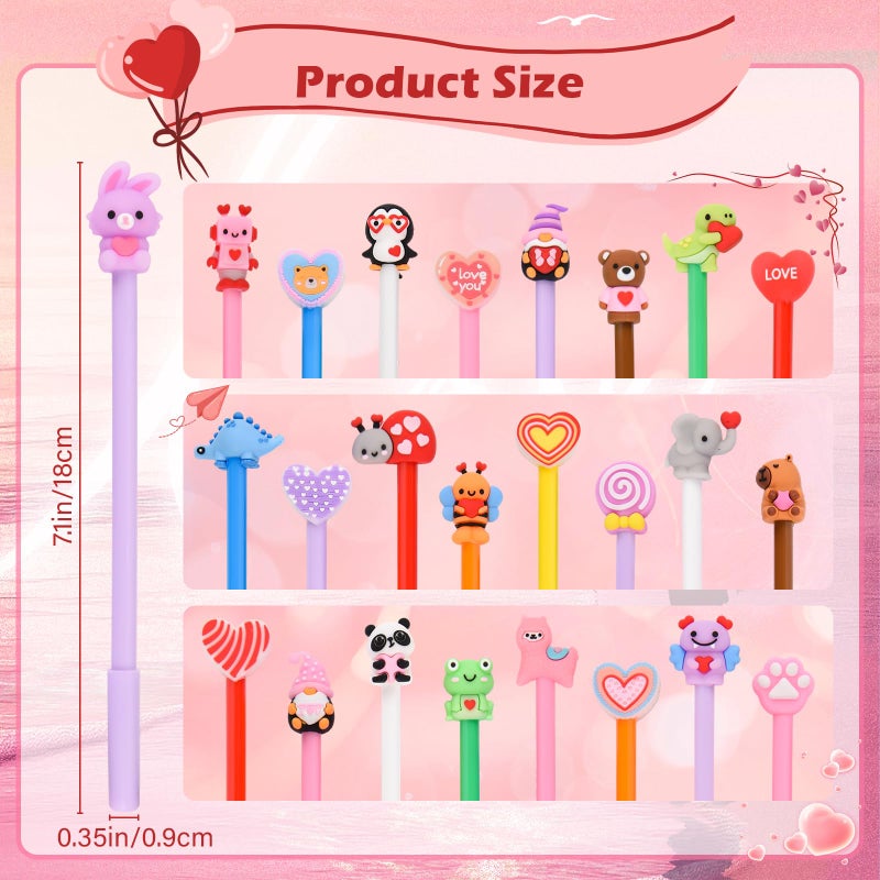 LiYiQ 50 Pcs Valentine's Day Animal Gel Ink Pen Fun Pens Kawaii Heart Capybara Frog Panda Shape Black Pen, Cute Pens for Office Home Student Present - Image 3