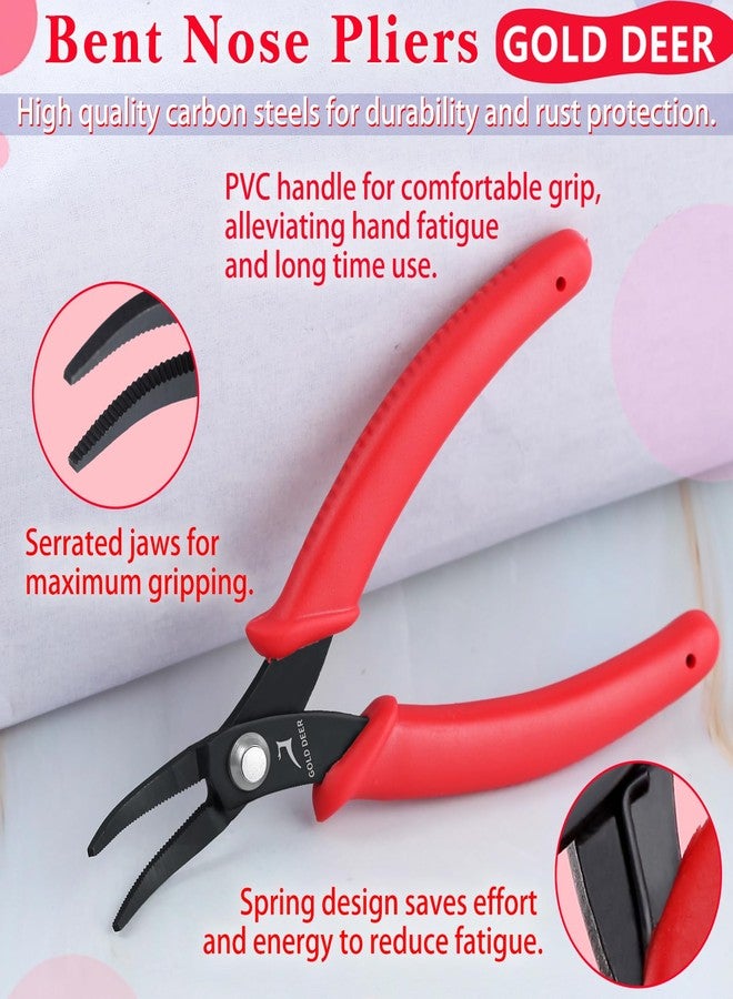 GOLD DEER 5.5 Inches Bent Nose Pliers With Serrated Jaw Bent Long Nose Pliers Mini Curved Nose Pliers Precision Pliers Jewelry Making Tool Functional Micro Professional Tool For Gripping Bending Wires - Image 2