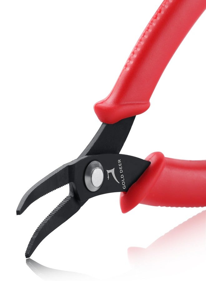 GOLD DEER 5.5 Inches Bent Nose Pliers With Serrated Jaw Bent Long Nose Pliers Mini Curved Nose Pliers Precision Pliers Jewelry Making Tool Functional Micro Professional Tool For Gripping Bending Wires - Image 1