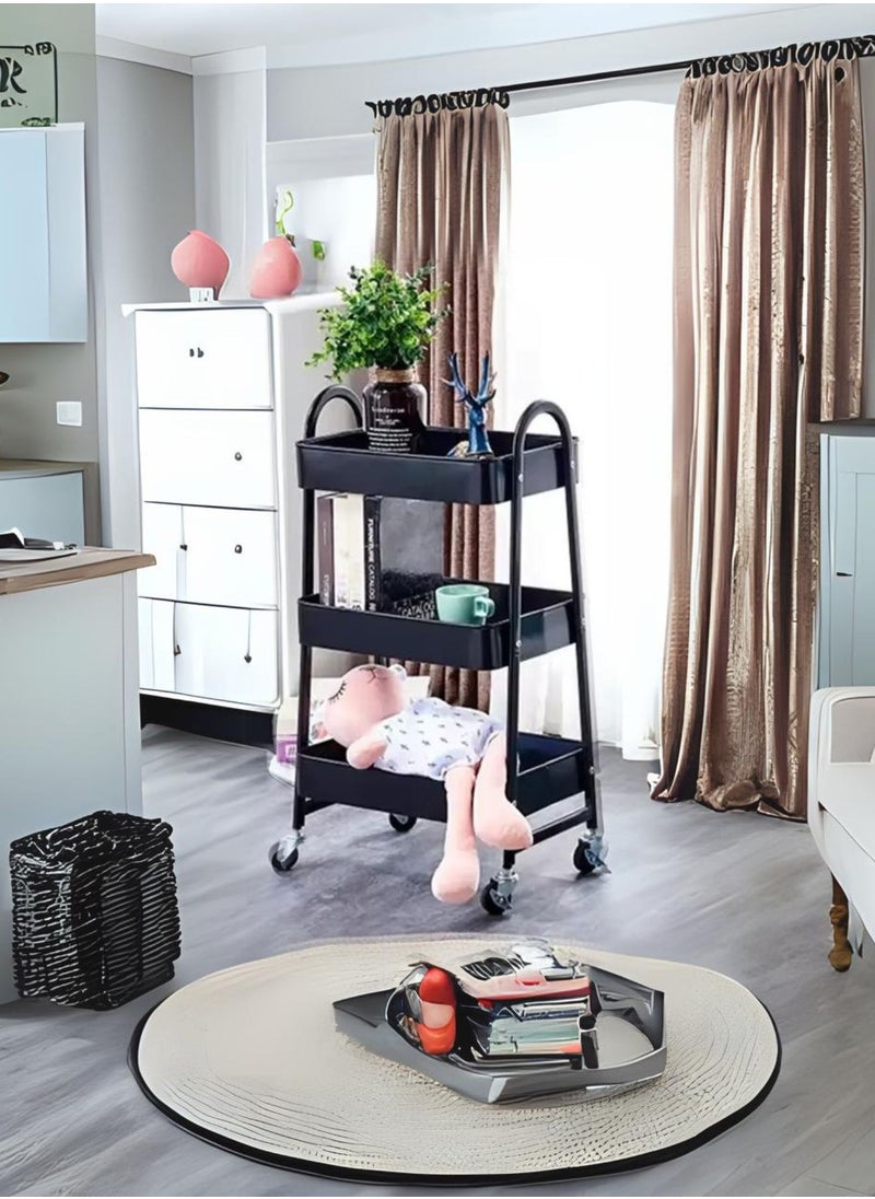 VIO 3 Tier Utility Rolling Cart with Wheels Multifunctional Trolley Storage for Home Kitchen Bathroom Bedroom Office Restaurant Cafe Portable Rolling Cart Pantry Beauty Makeup Accessories Plants Organizer  - Image 4