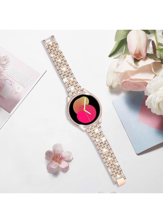 DEALELE Bands Compatible with Samsung Galaxy Watch 5/4 44mm, 20mm Bling Rhinestone Diamond Metal Strap with Protective Case Replacement Bracelet and Watch Cover for Women Men (44mm, Rose gold) - Image 4