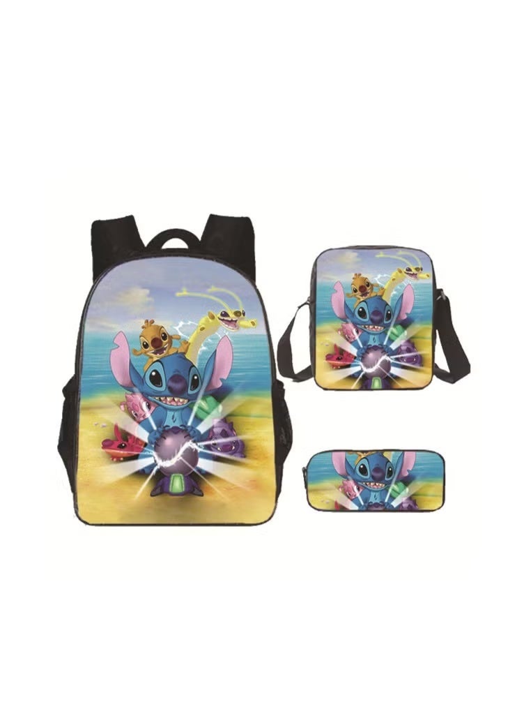 STITCH Anime Stitch Three Piece School Bag for Primary and Secondary School Students Large Capacity Backpack Backpack - Image 1