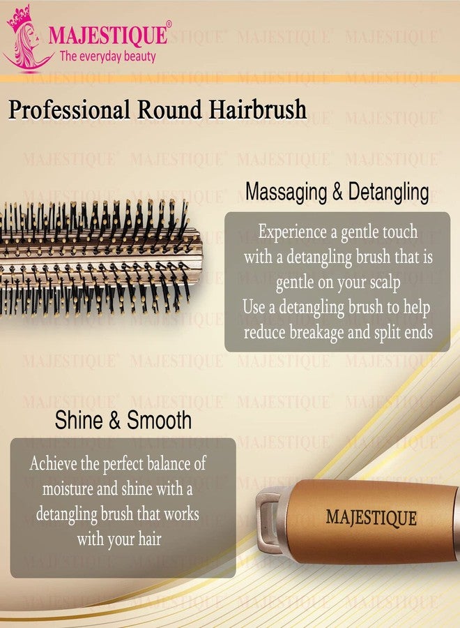 Majestique Round Hair Brush for Women & Men - Blow Drying & Curling Comb Brush - Heat-Resistant Nylon Bristles with Ball Tips - Gold Handle for Volume & Shine - Image 3