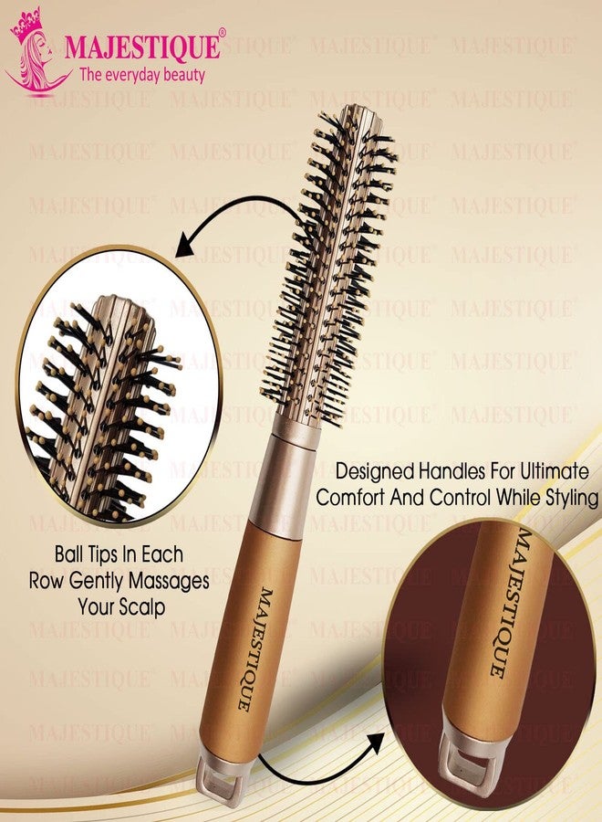Majestique Round Hair Brush for Women & Men - Blow Drying & Curling Comb Brush - Heat-Resistant Nylon Bristles with Ball Tips - Gold Handle for Volume & Shine - Image 4