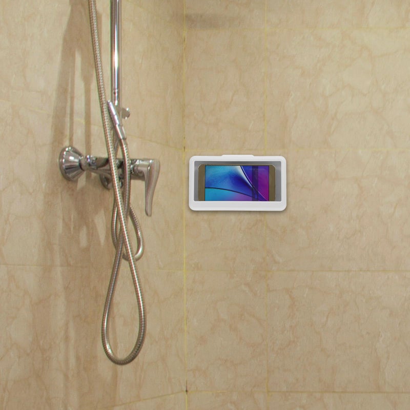 White Waterproof Rotatable Shower Phone Holder Wall Mount Hands Free Touchscreen Bathroom Storage Case - Image 4