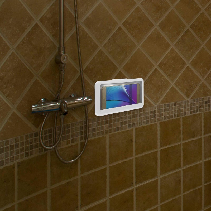 White Waterproof Rotatable Shower Phone Holder Wall Mount Hands Free Touchscreen Bathroom Storage Case - Image 5