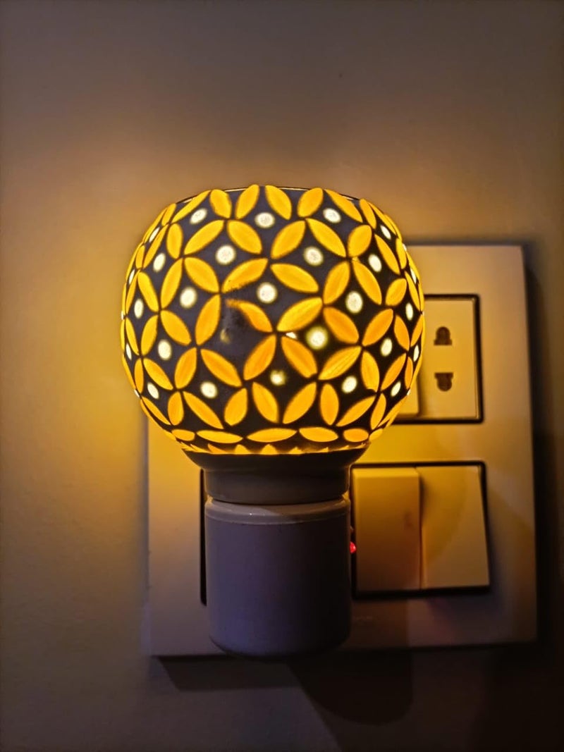 Orzinpro Multipurpose Kapoor Dani Night Lamp Aroma Burner Electric Incense Burner Aroma Kapoor Dani Electric Kapur Burner Electric Dhoop Dani for Home Office Yellow Ceramic - Image 3