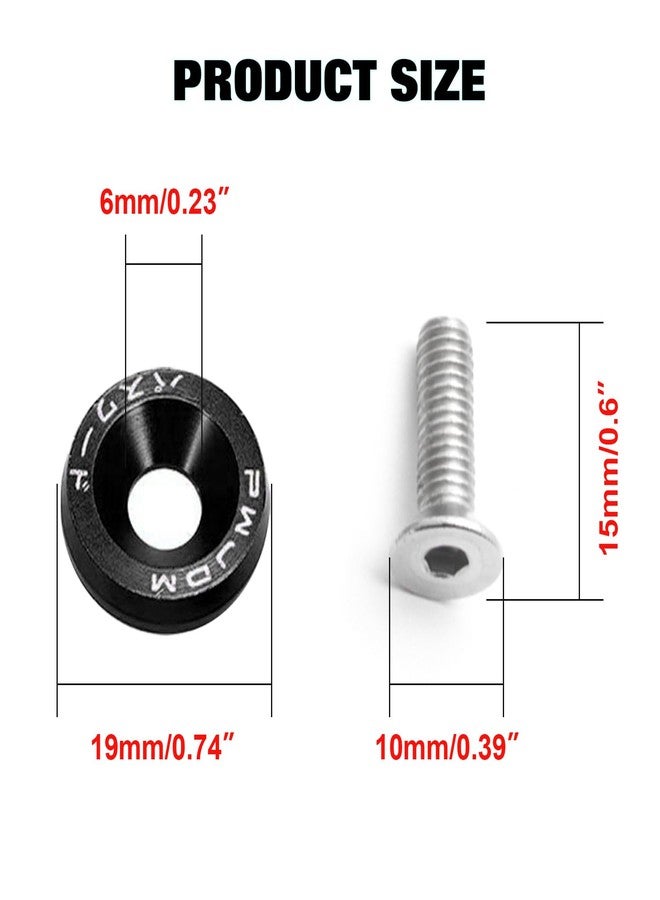 XOTIC TECH x xotic tech 10Pcs Fender Bumper Engine Bay Washer Bolt M6x20mm T6 Grade CNC Billet Aluminum + 4Pcs JDM Quick Release Fasteners Dress Up Kit (Black) - Image 3