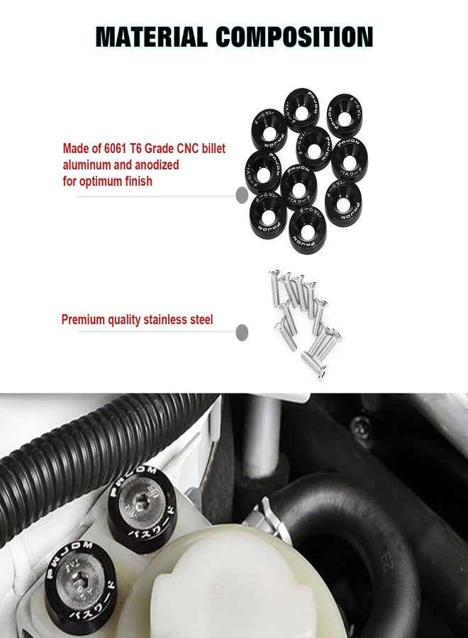 XOTIC TECH x xotic tech 10Pcs Fender Bumper Engine Bay Washer Bolt M6x20mm T6 Grade CNC Billet Aluminum + 4Pcs JDM Quick Release Fasteners Dress Up Kit (Black) - Image 5